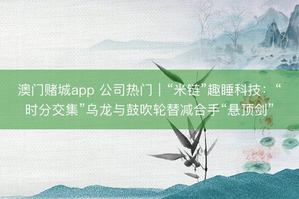 澳门赌城app 公司热门｜“米链”趣睡科技：“时分交集”乌龙与鼓吹轮替减合手“悬顶剑”